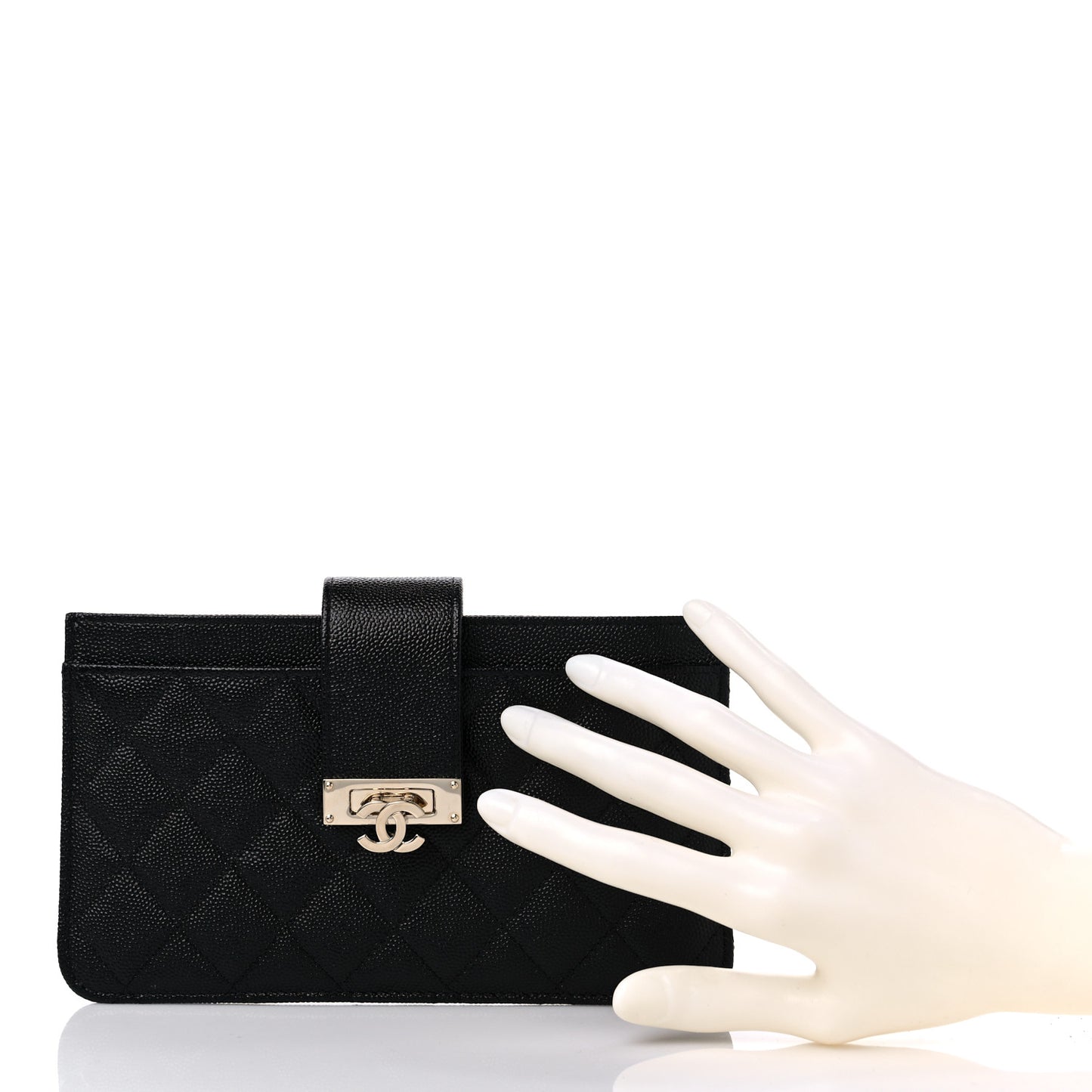 Caviar Quilted Golden Class Strap Pouch Black