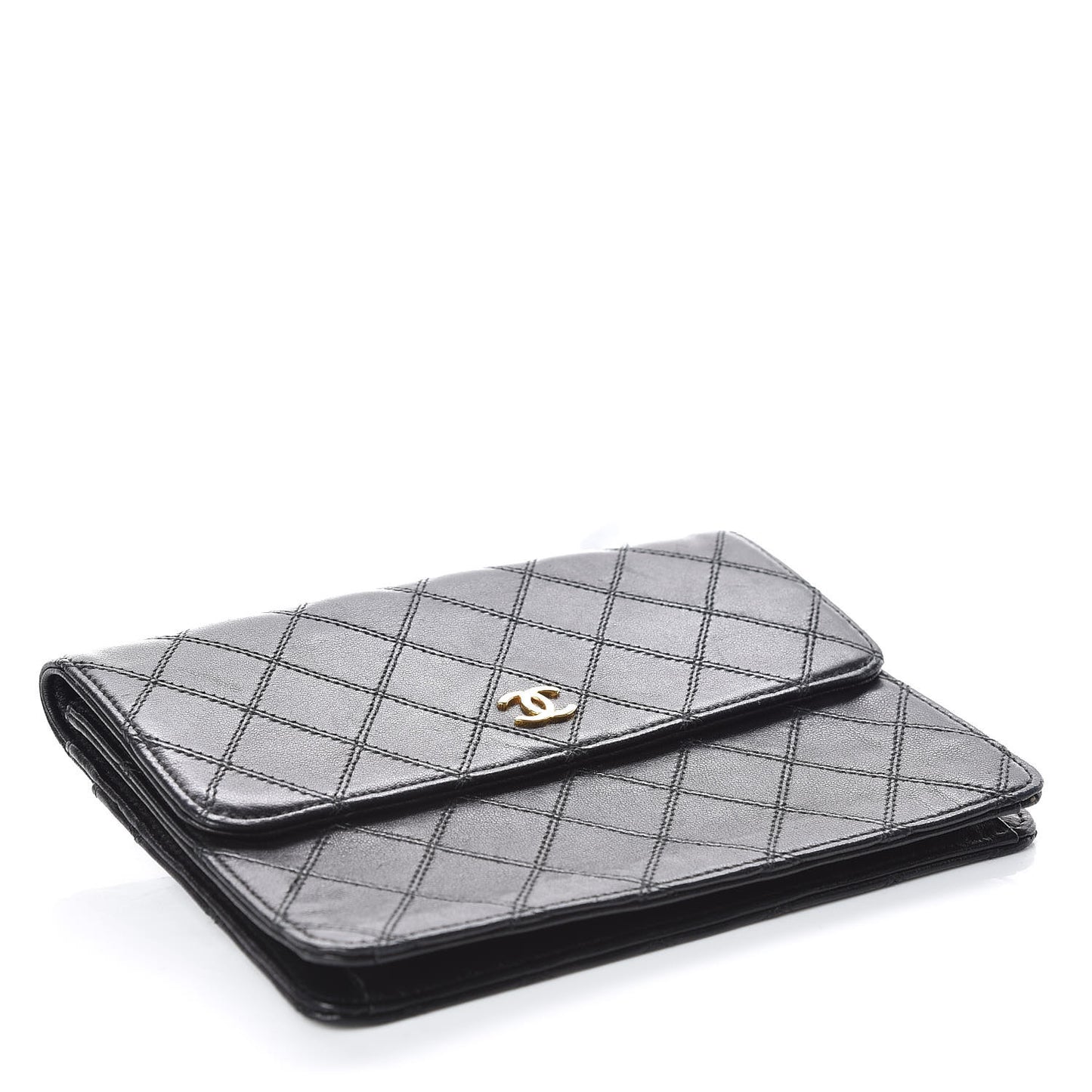 Lambskin Diamond Stitch Compact Pouch Black