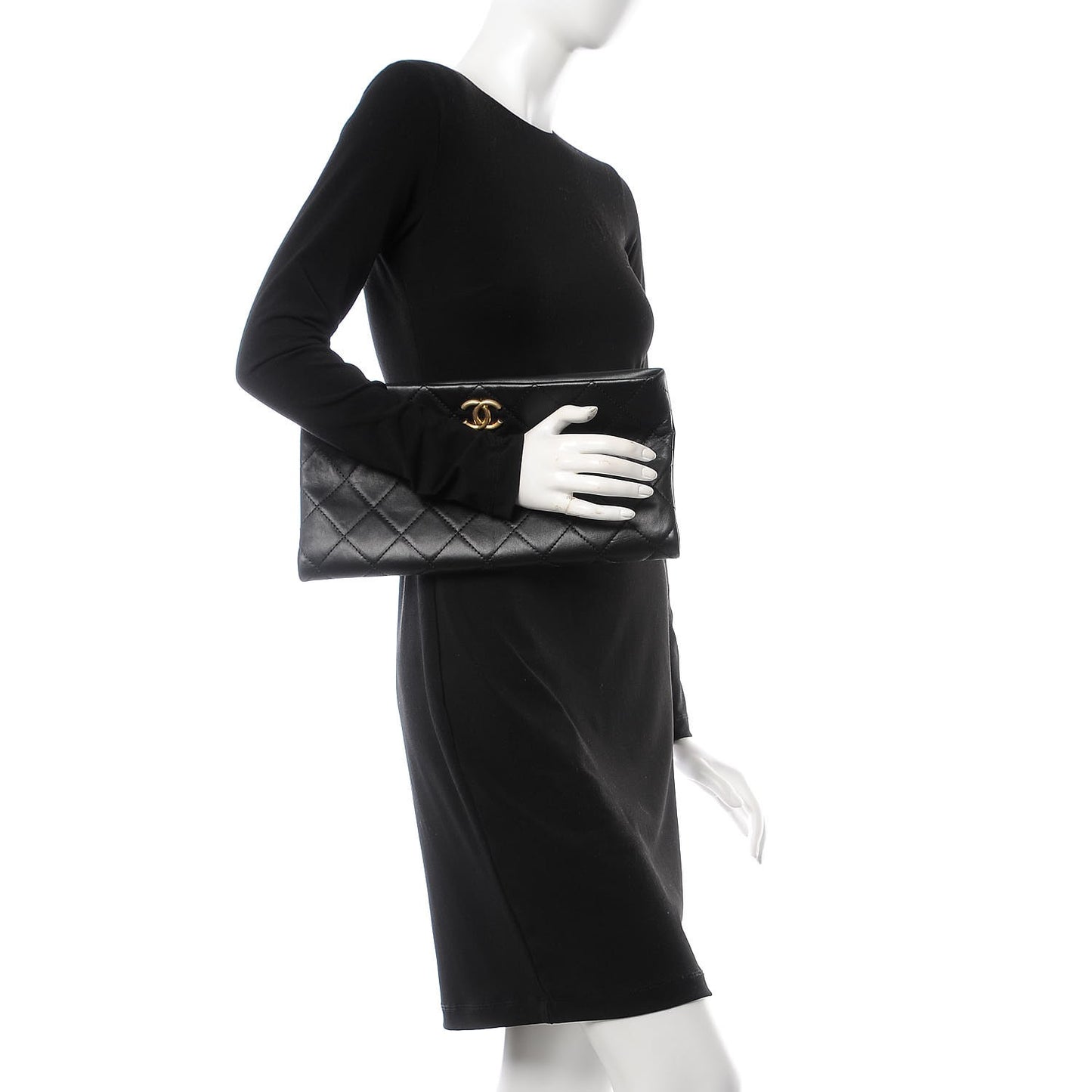 Calfskin Quilted CC Clutch Black