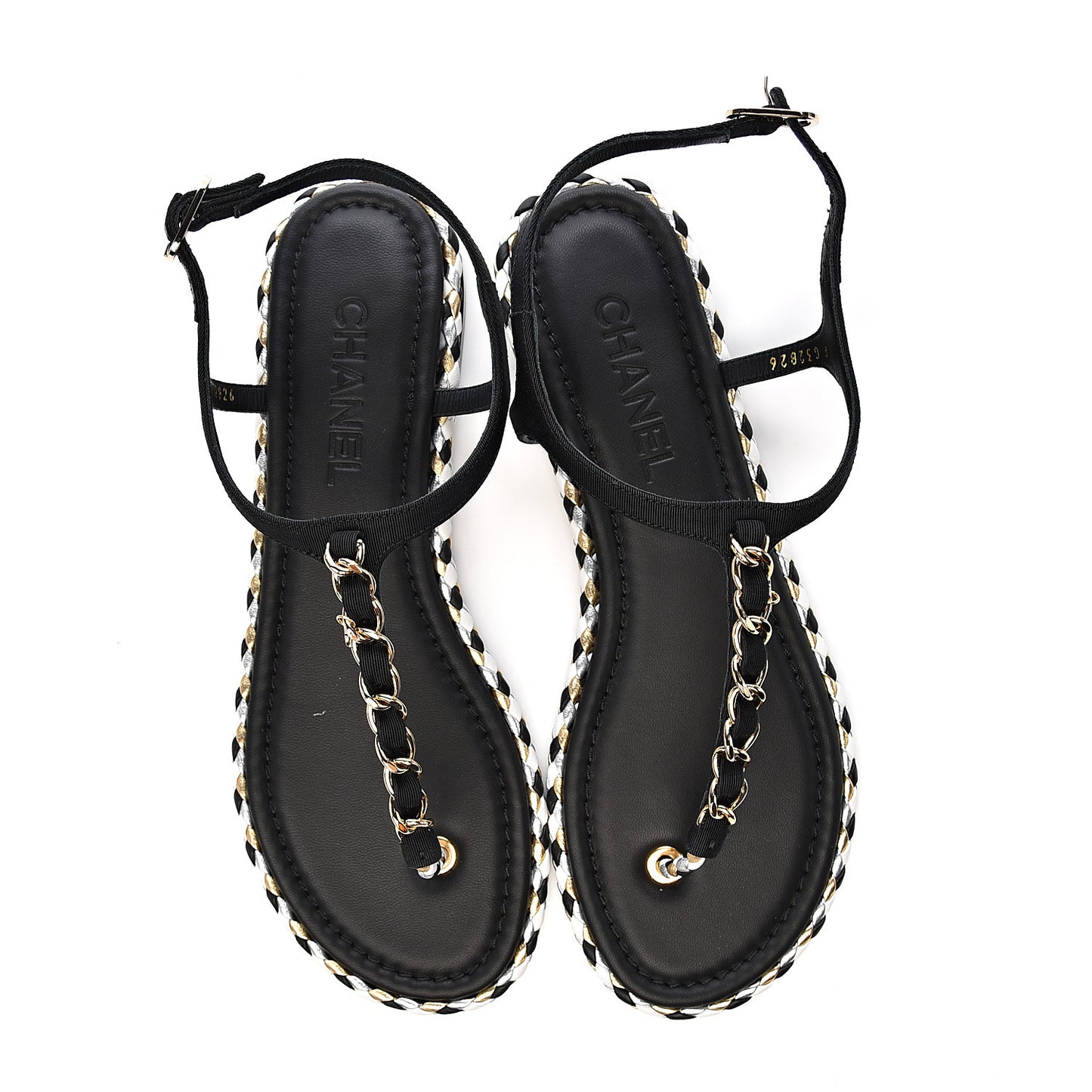 Grosgrain Chain Thong Sandals 39 Black