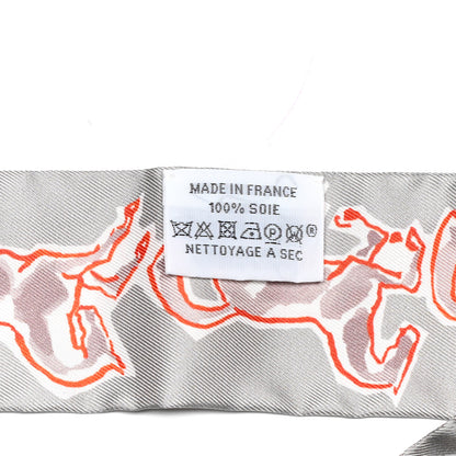 Hermes Silk Chevaux En Liberte Twilly Gris Perle Rouge White 4 of 4