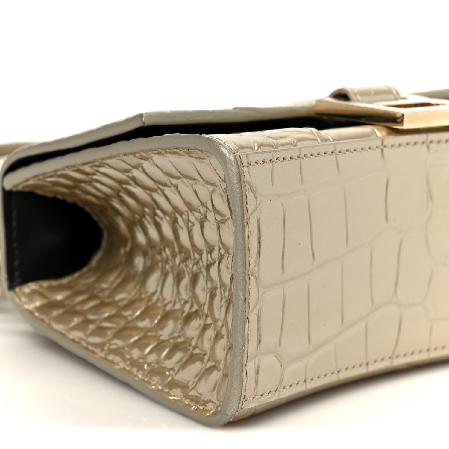 Balenciaga Metallic Calfskin Crocodile Embossed Hourglass Top Handle Bag XS Light Gold 10 of 11