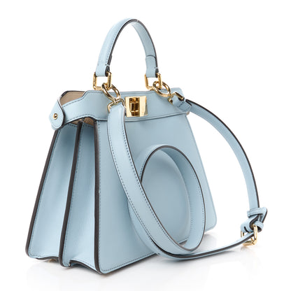 Fendi Vitello Seta Shiny Nappa Small Peekaboo I SEE U Satchel Azzurro Baby Camelia 3 of 11