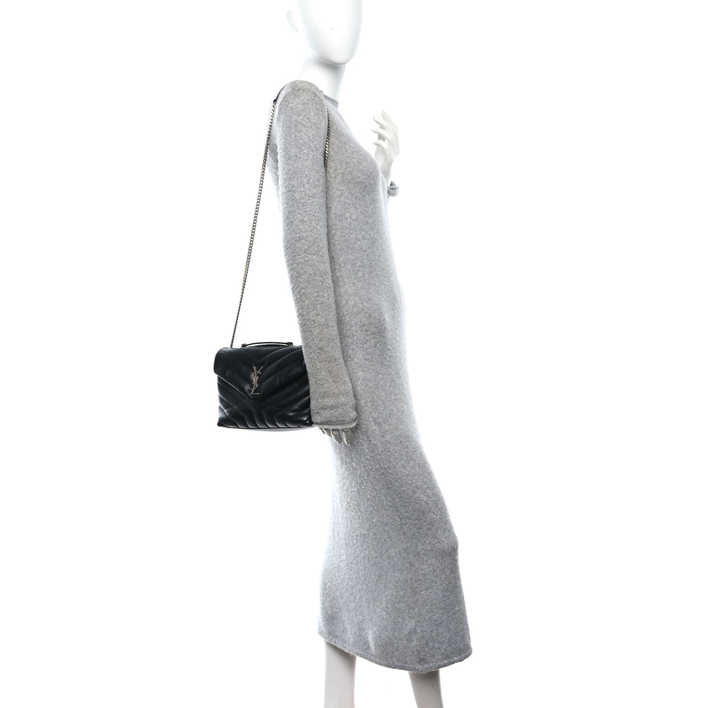 Calfskin Y Quilted Monogram Small Loulou Chain Satchel Black