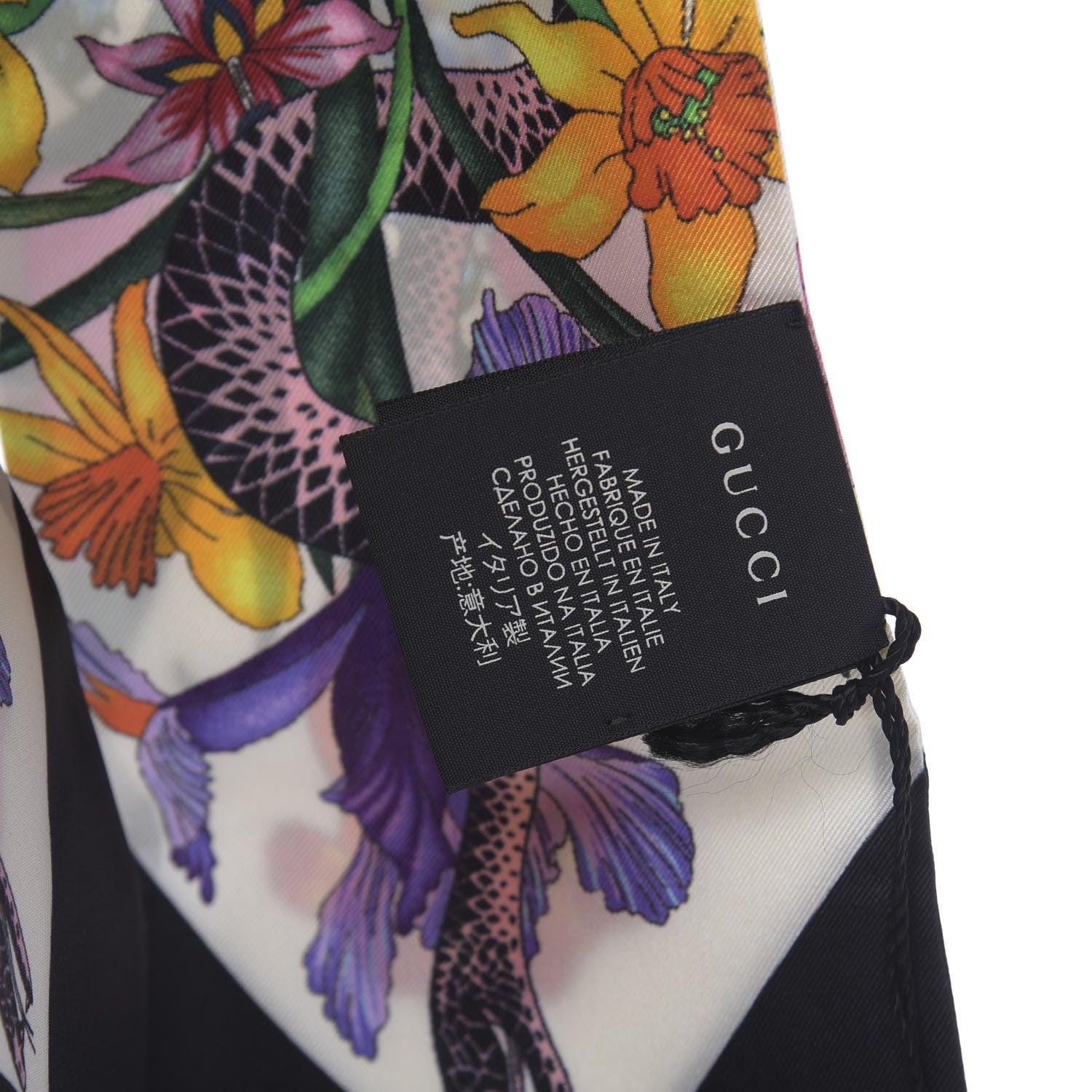 Gucci Silk Twill Flora Snake Neck Bow Scarf Ivory Black 2 of 3