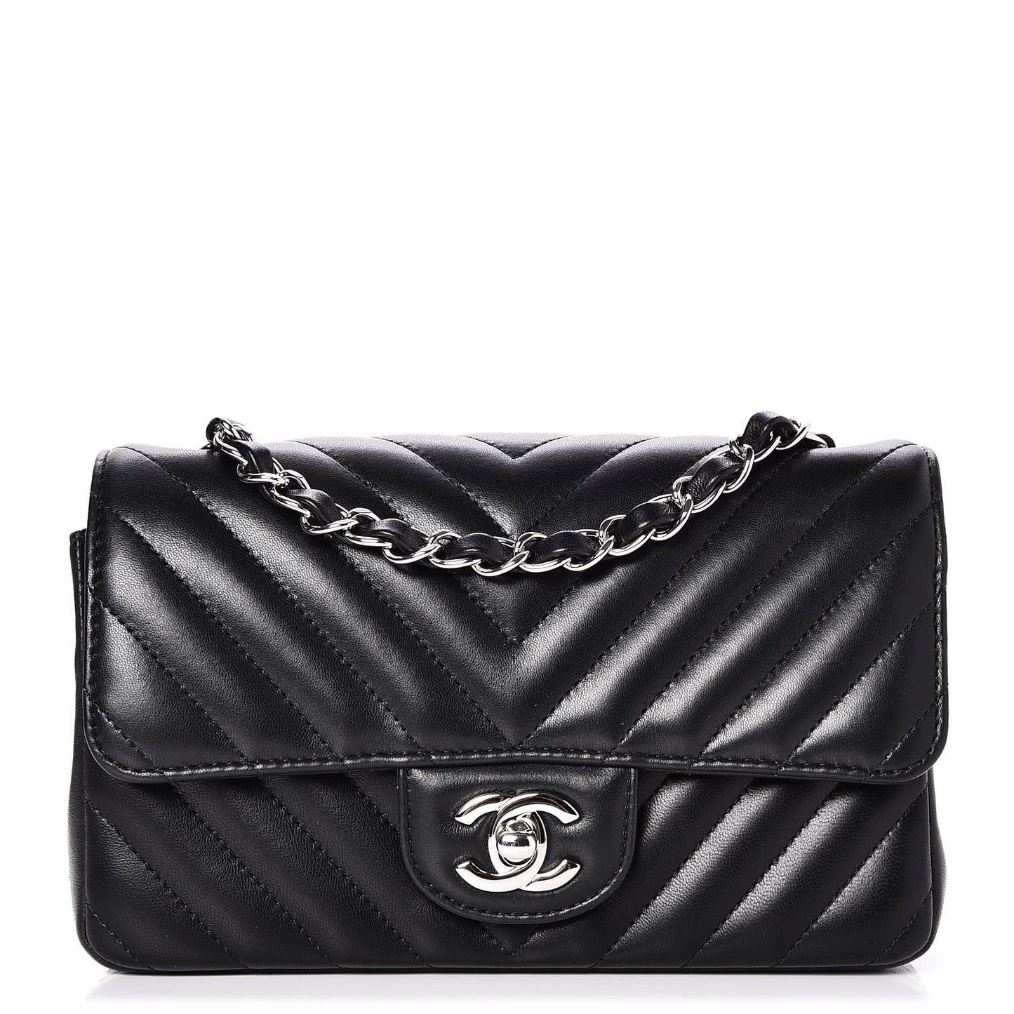 Lambskin Chevron Quilted Mini Rectangular Flap Black
