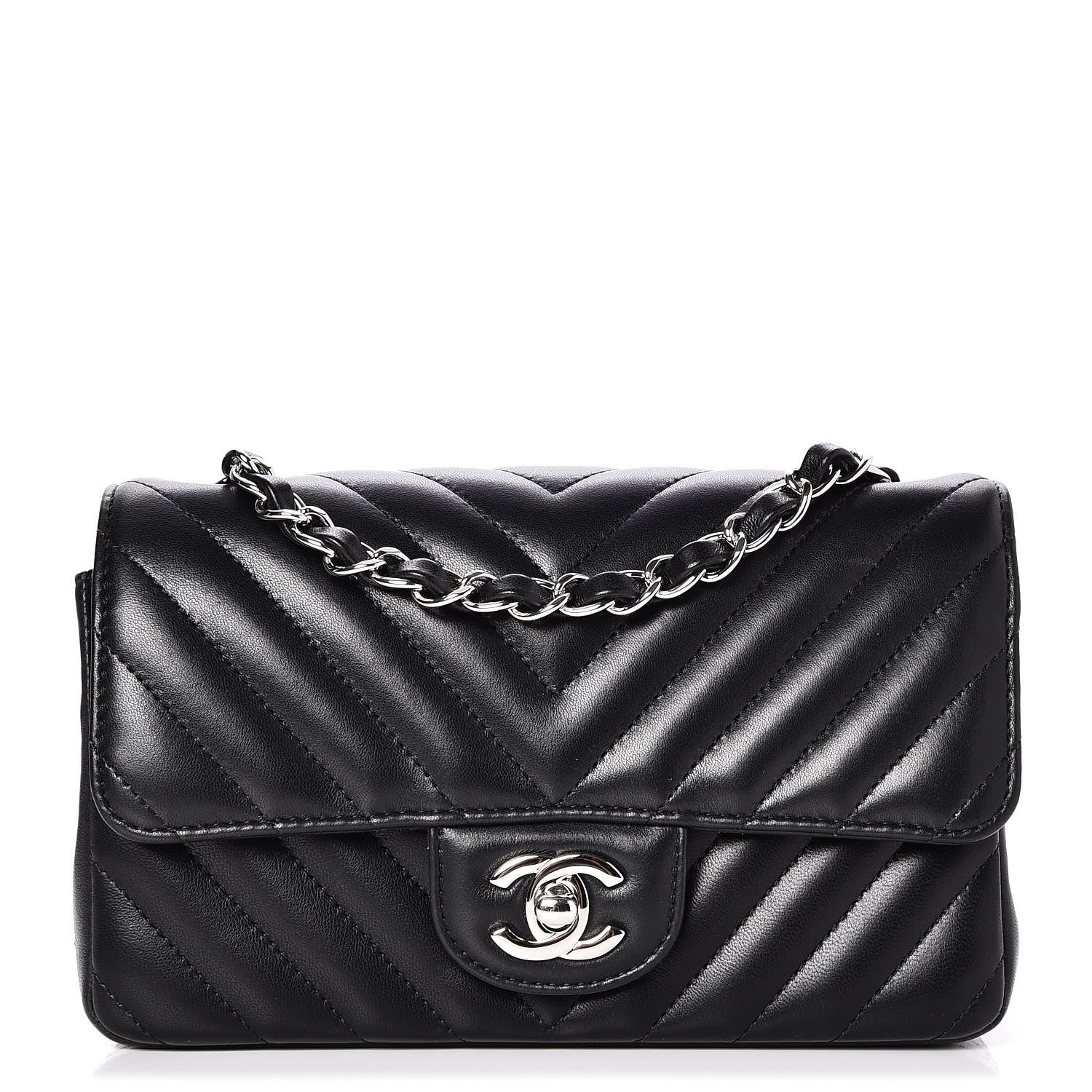 Chanel Lambskin Chevron Quilted Mini Rectangular Flap Black 1 of 8