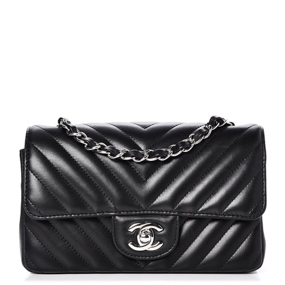 Chanel Lambskin Chevron Quilted Mini Rectangular Flap Black 1 of 8