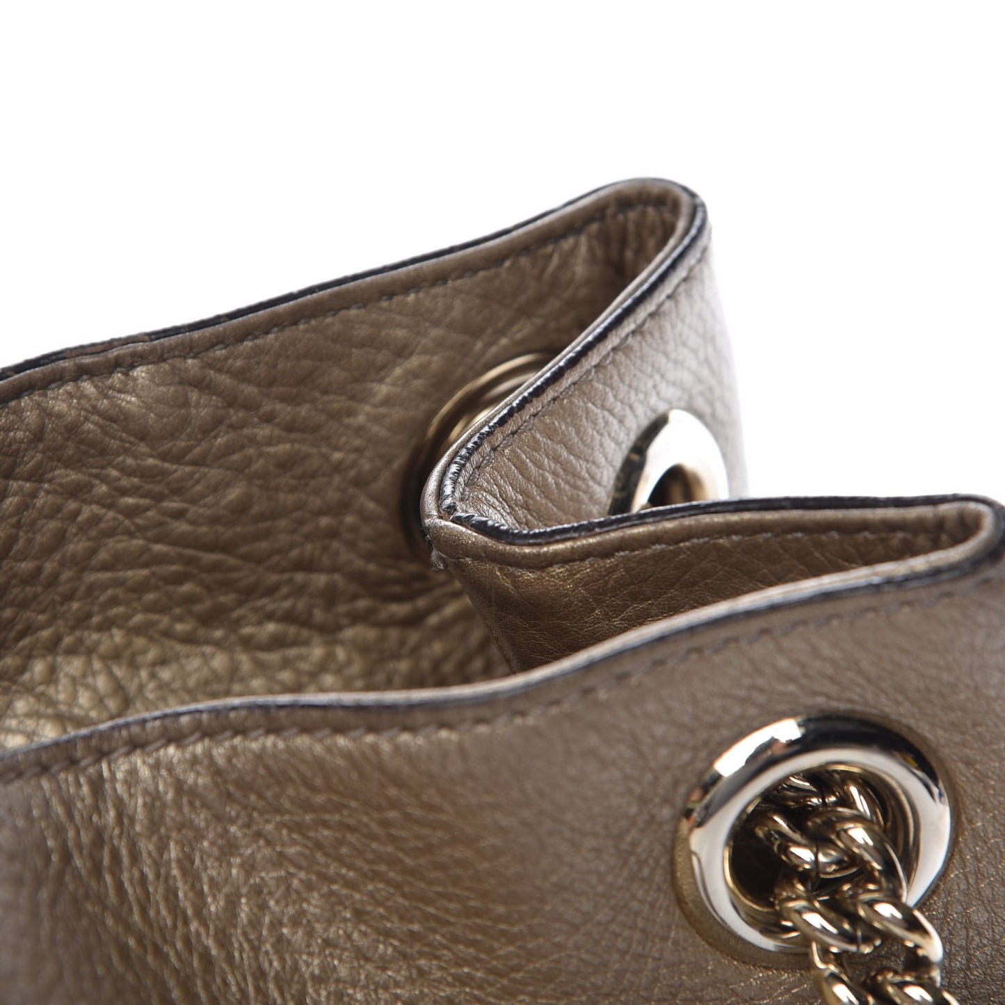 Metallic Pebbled Calfskin Medium Soho Chain Shoulder Bag Golden Beige