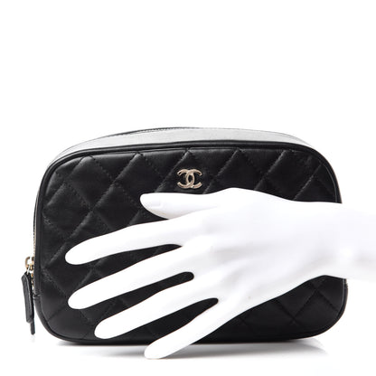 Chanel Lambskin Quilted Medium Curvy Pouch Cosmetic Case Black 2 of 11
