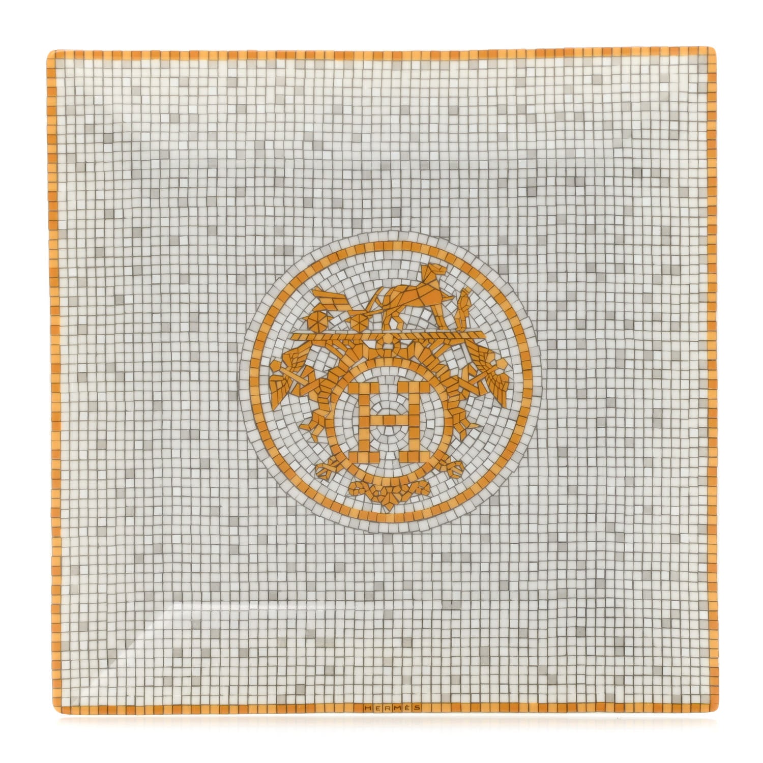 Hermes Porcelain Mosaique Au 24 Square Plate N°3 Gold 1 of 6