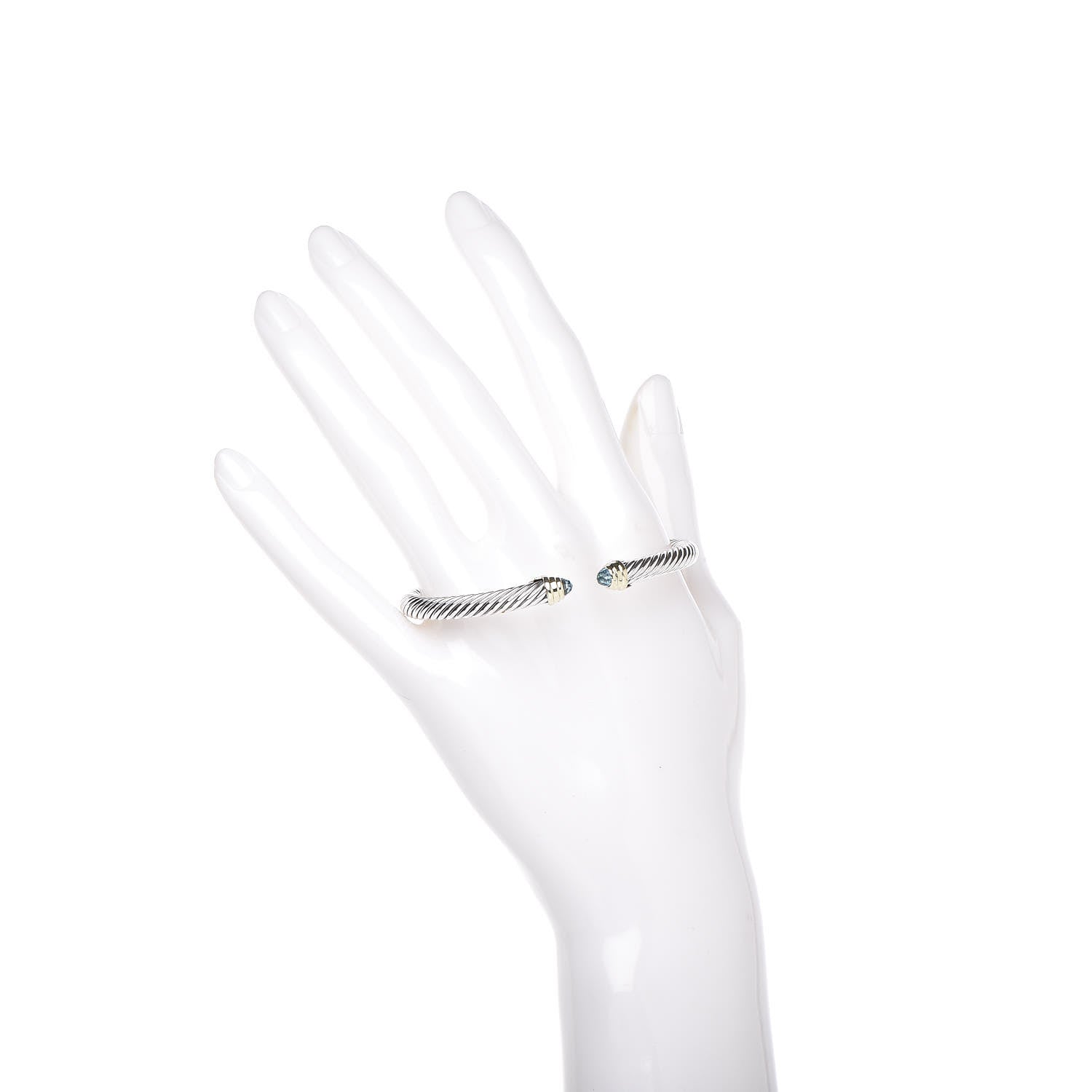 David Yurman Sterling Silver 14K Yellow Gold Blue Topaz 5mm Cable Classics Petite Color Bracelet 2 of 5