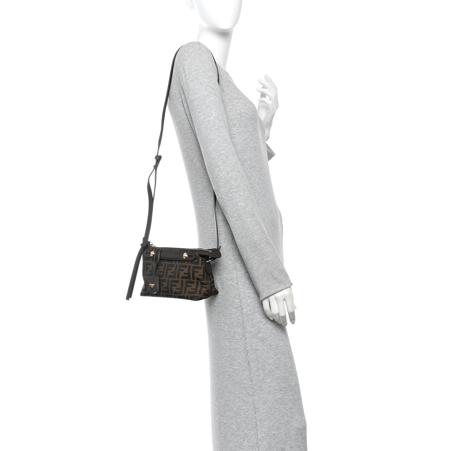 Fendi Vitello Grace Jacquard FF Mini By The Way Boston Bag Tobacco Moro Ebano 2 of 10