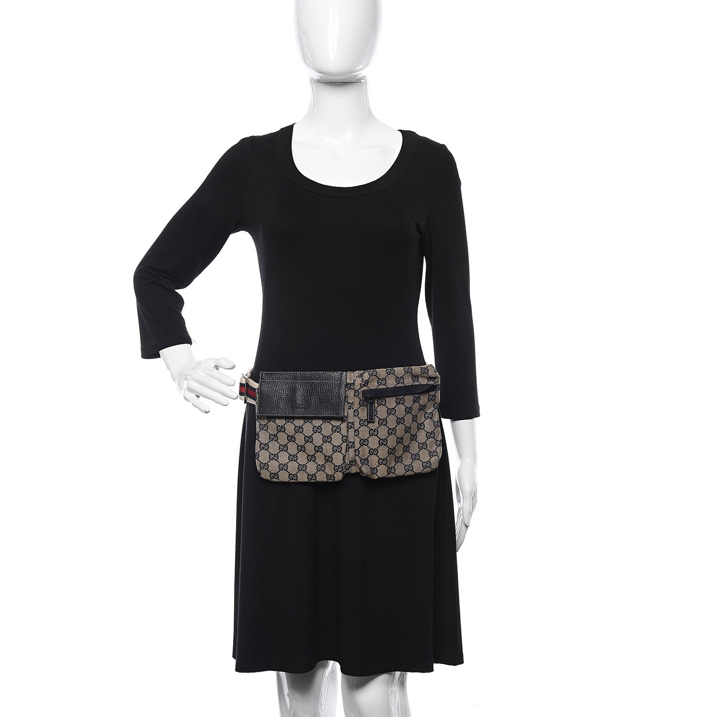 GG Monogram Web Double Pocket Belt Bag Navy