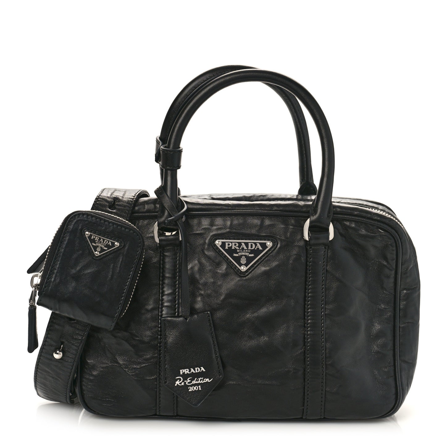 Nappa Antique Medium Re-Edition 2001 Two Handle Bag Black