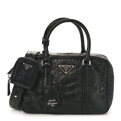 Prada Nappa Antique Medium Re-Edition 2001 Two Handle Bag Black 2 of 8