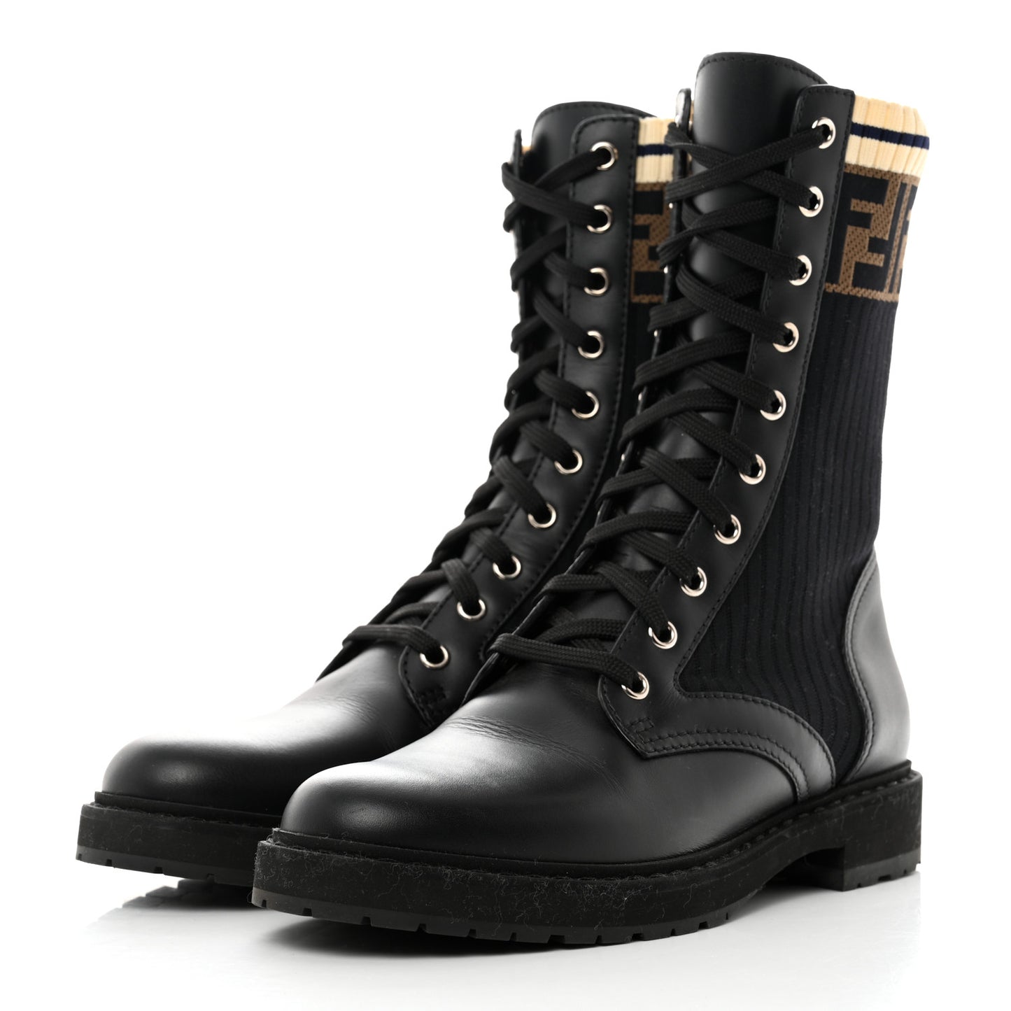 Calfskin Stretch Fabric Rockoko Biker Boots 38 Tobacco Black Marino