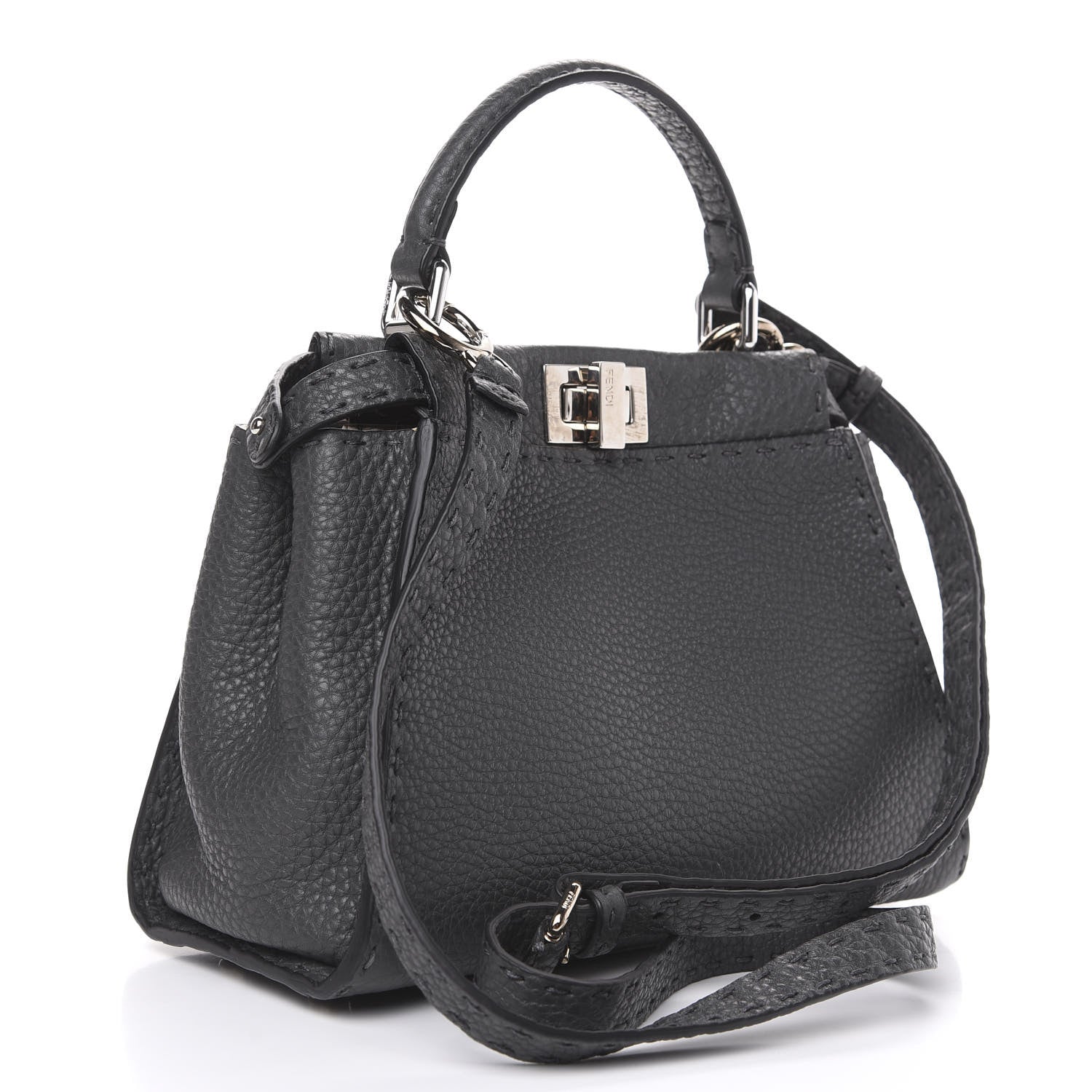 Fendi Cuoio Romano Selleria Bi-Color Mini Peekaboo Iconic Satchel Asfalto Latte 2 of 9