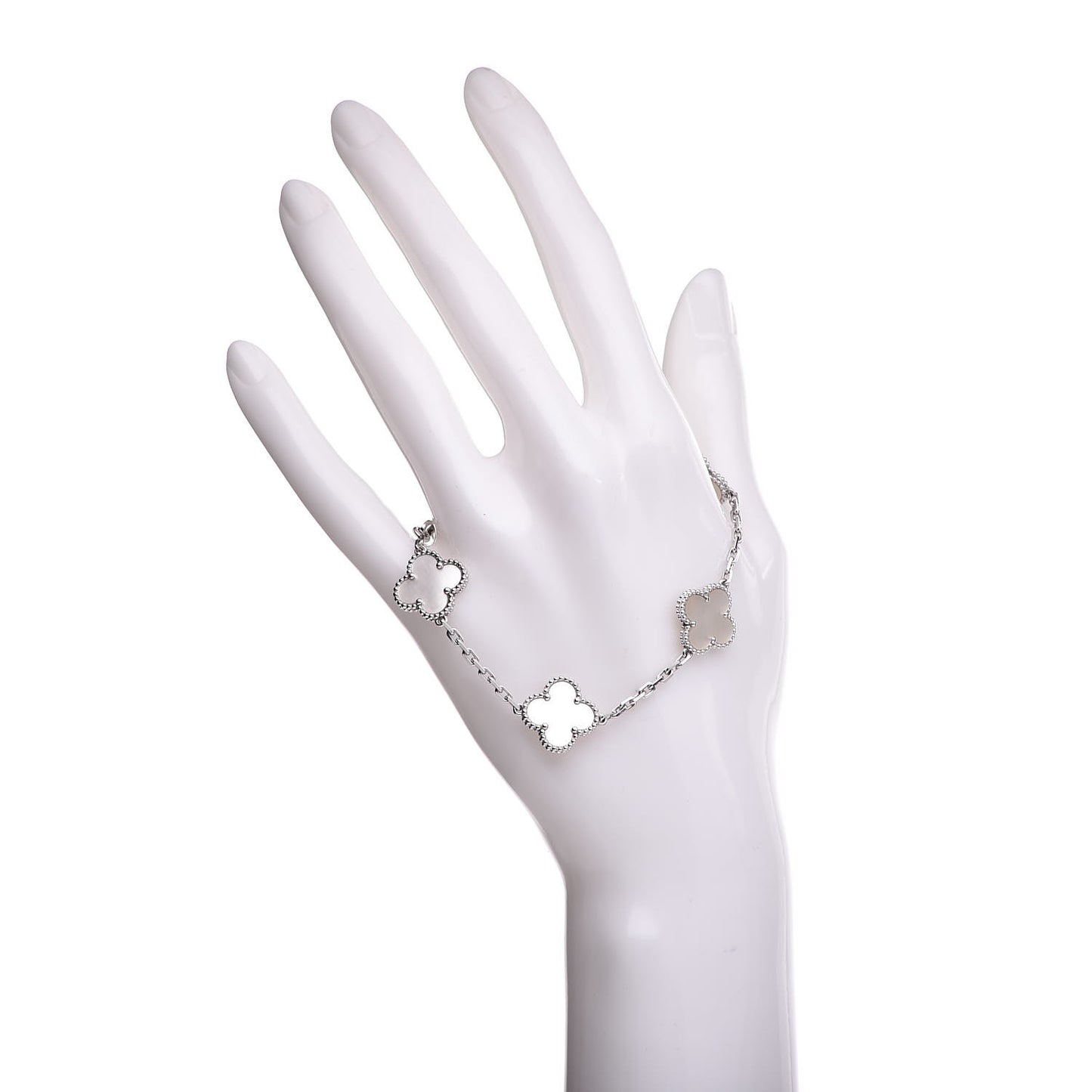 18K White Gold Mother of Pearl 5 Motifs Vintage Alhambra Bracelet