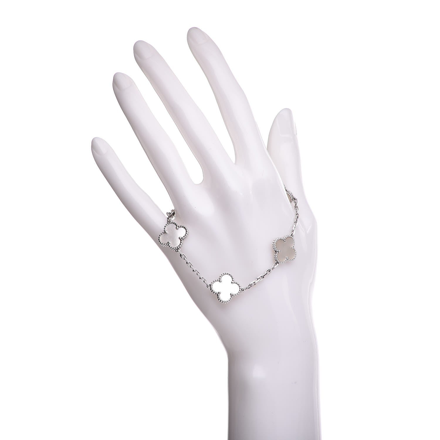 Van Cleef & Arpels 18K White Gold Mother of Pearl 5 Motifs Vintage Alhambra Bracelet 2 of 4