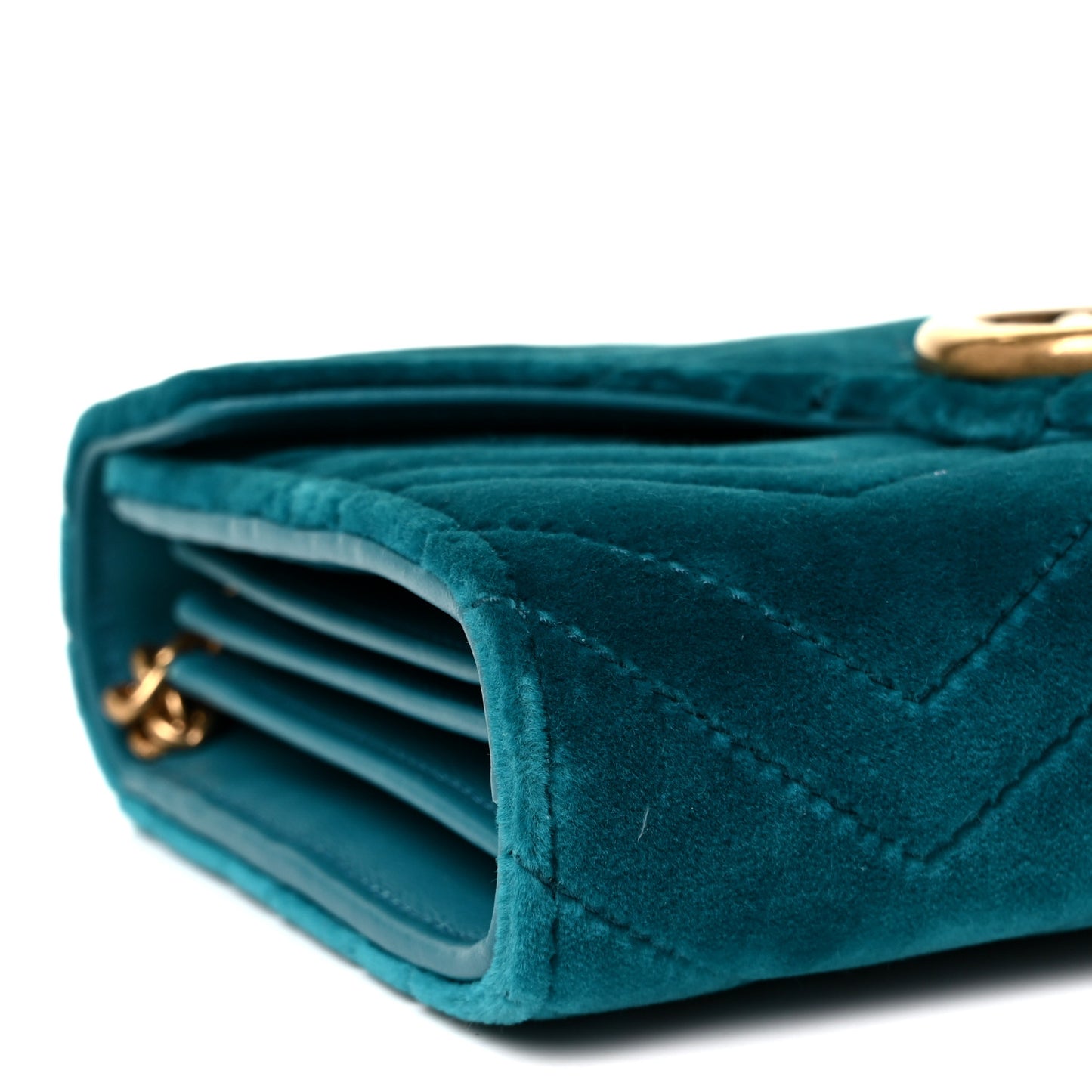 Velvet Matelasse GG Marmont Chain Wallet Pavone Cyan