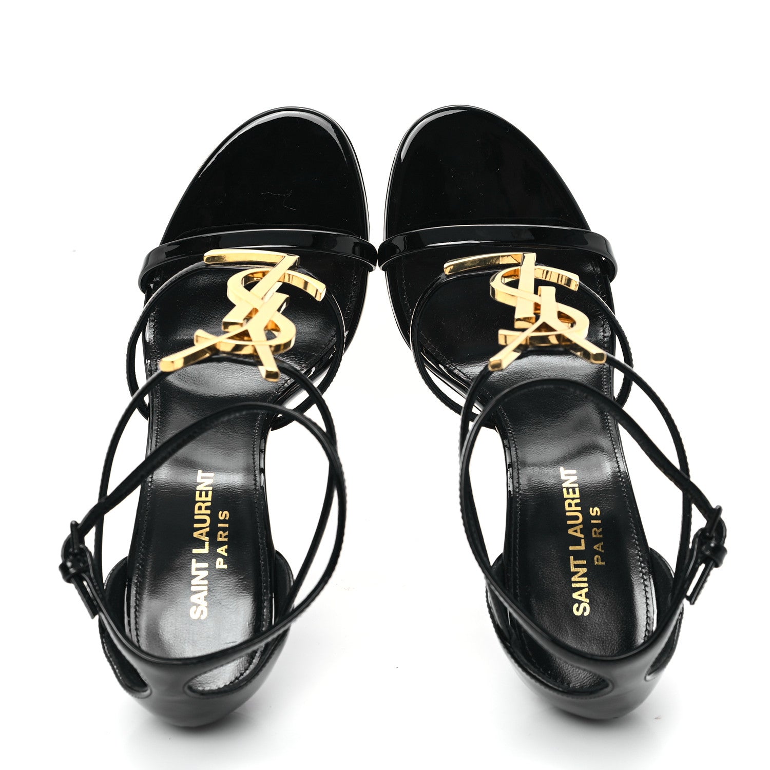 Saint Laurent Patent Cassandra 100 Ankle Strap Sandals 37 Black 2 of 10