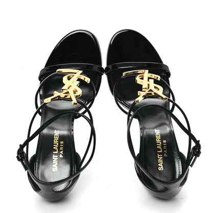 Saint Laurent Patent Cassandra 100 Ankle Strap Sandals 37 Black 2 of 10