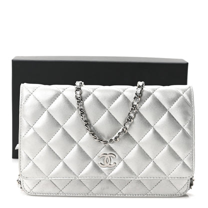 Chanel Metallic Lambskin Quilted Wallet On Chain WOC Silver 11 of 11