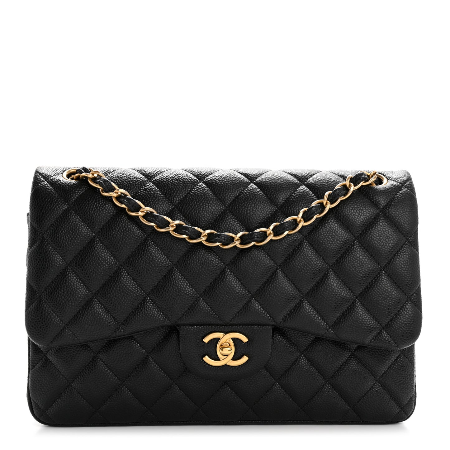 Caviar Quilted Jumbo Double Flap Black