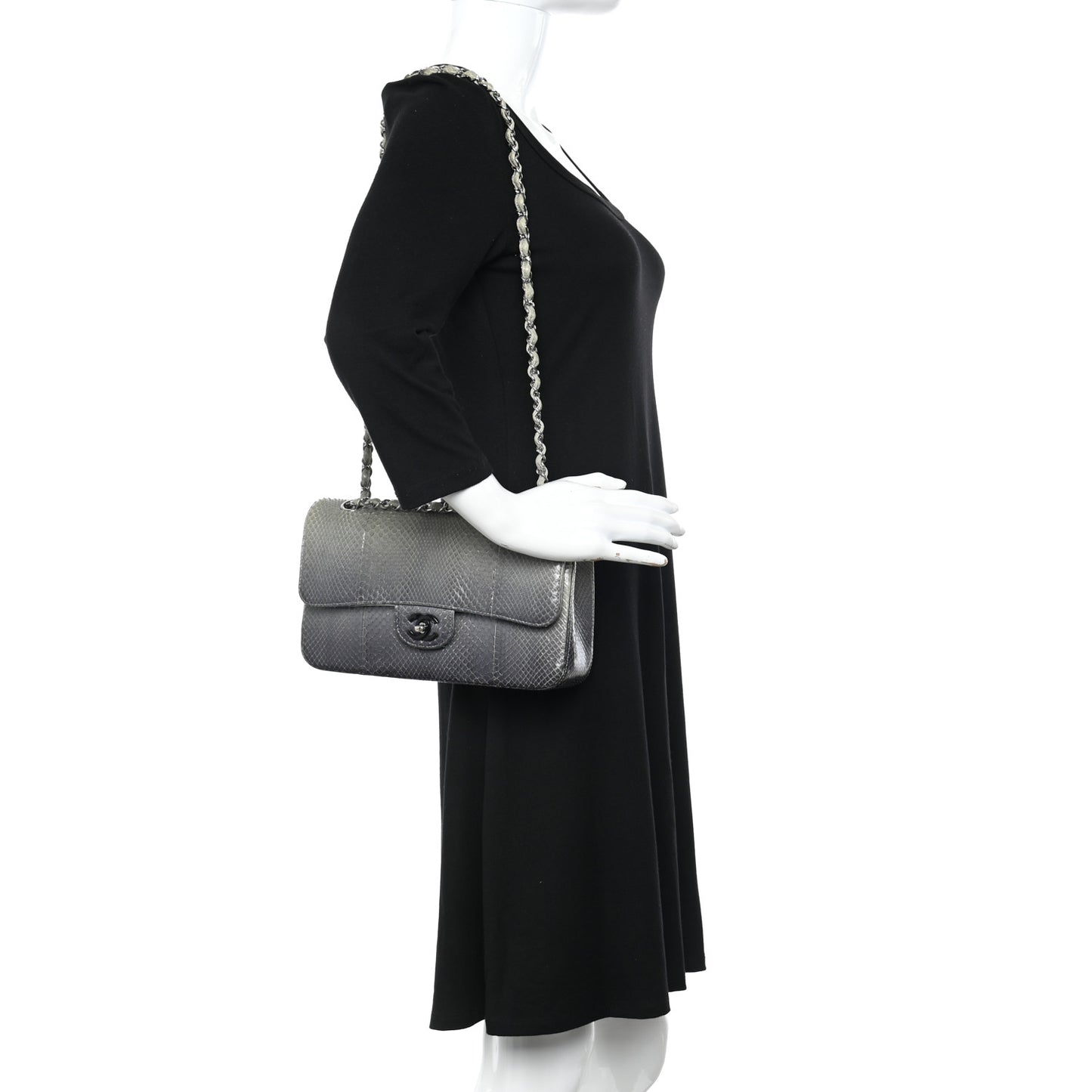 Metallic Snakeskin Medium Double Flap Light Blue