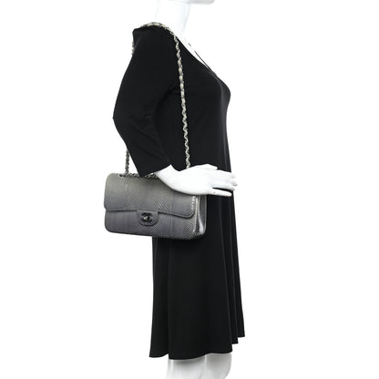 Chanel Metallic Snakeskin Medium Double Flap Light Blue 2 of 18