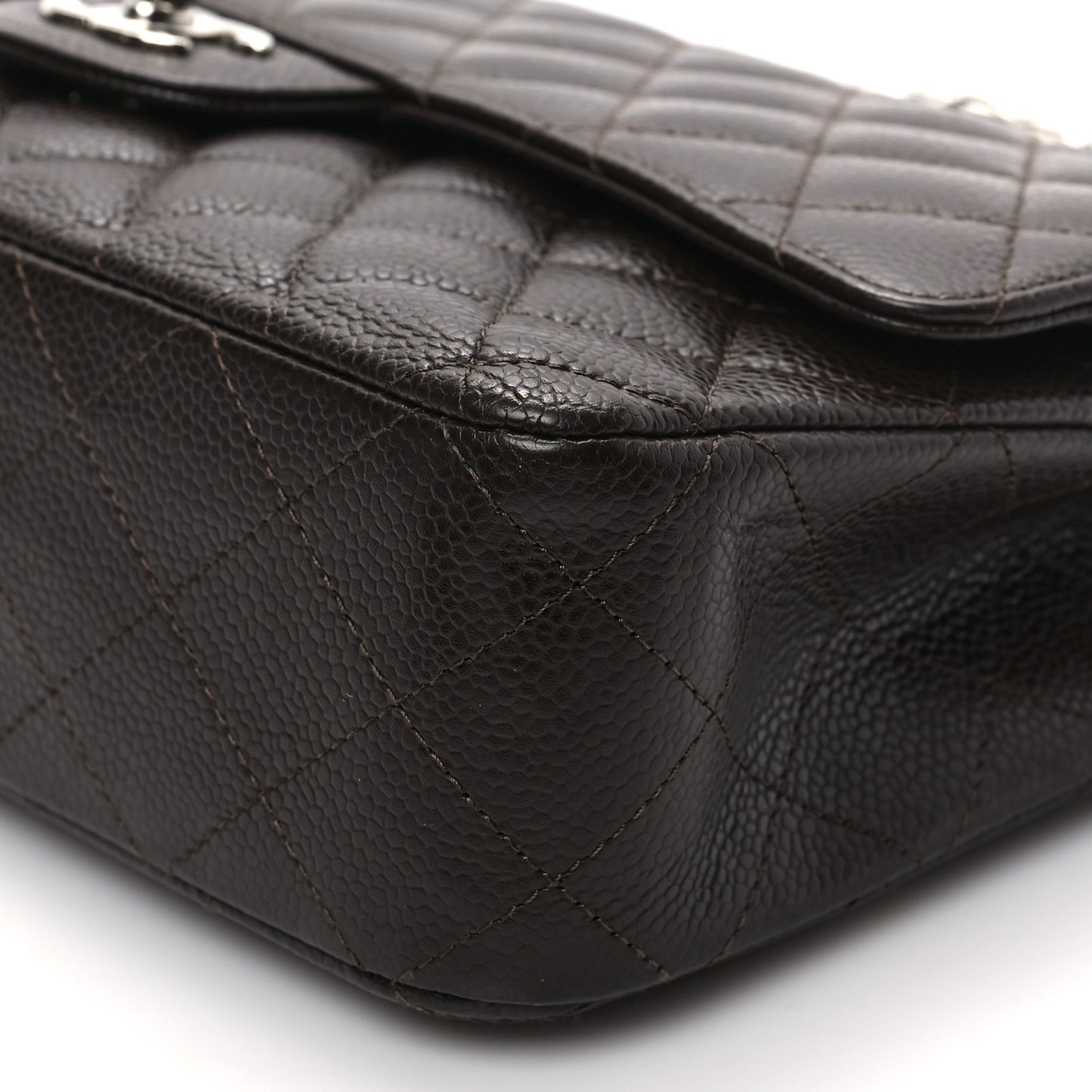 Caviar Quilted Medium Double Flap Brown