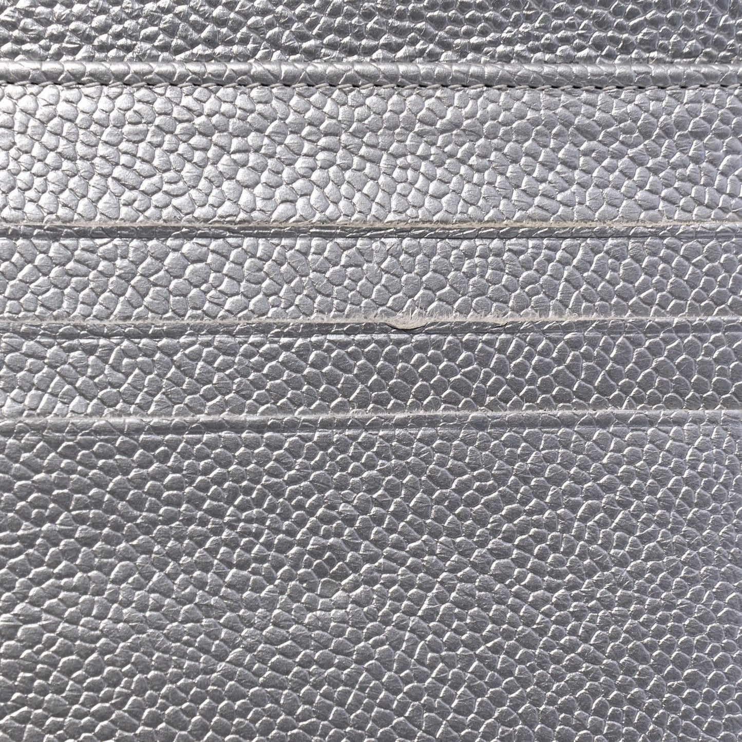 Metallic Caviar Quilted Compact Flap Wallet Silver