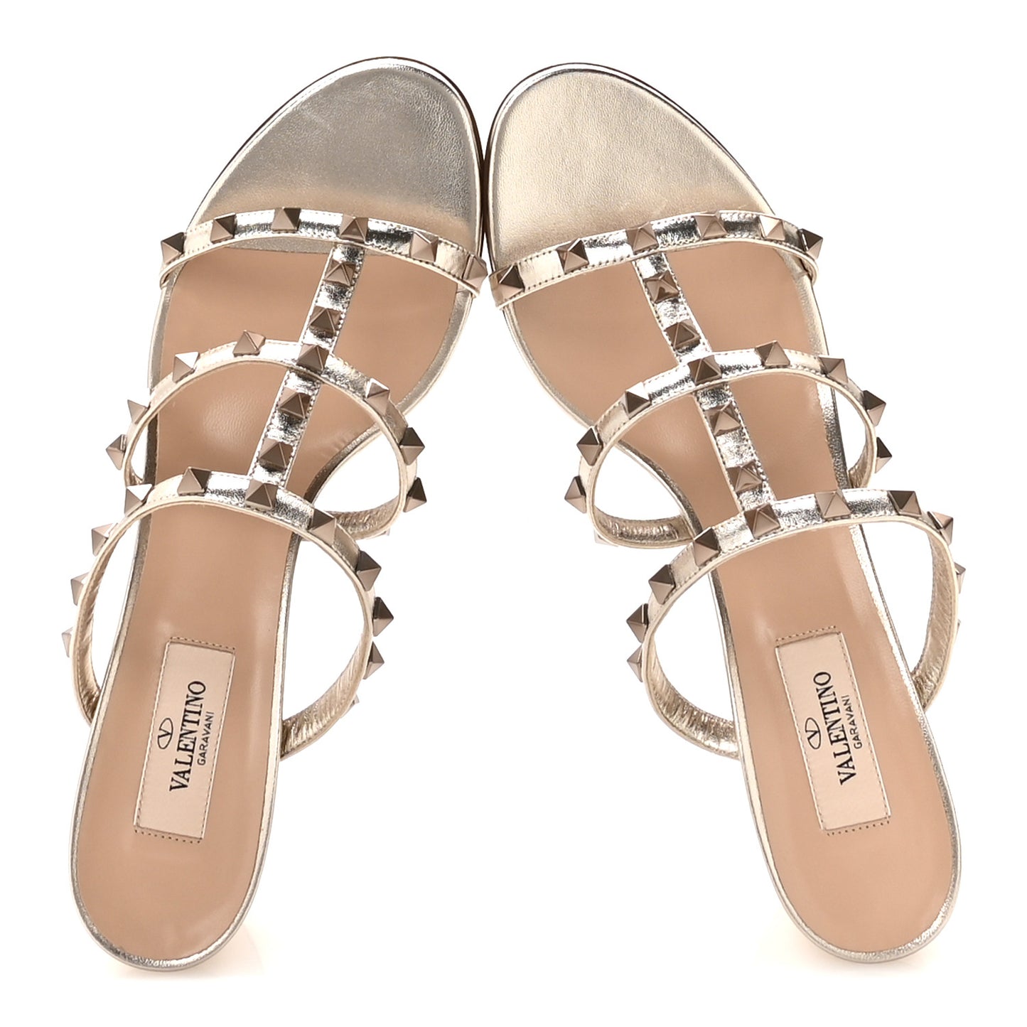 Metallic Nappa Rockstud 60mm Caged Slide Sandals 40 Skin