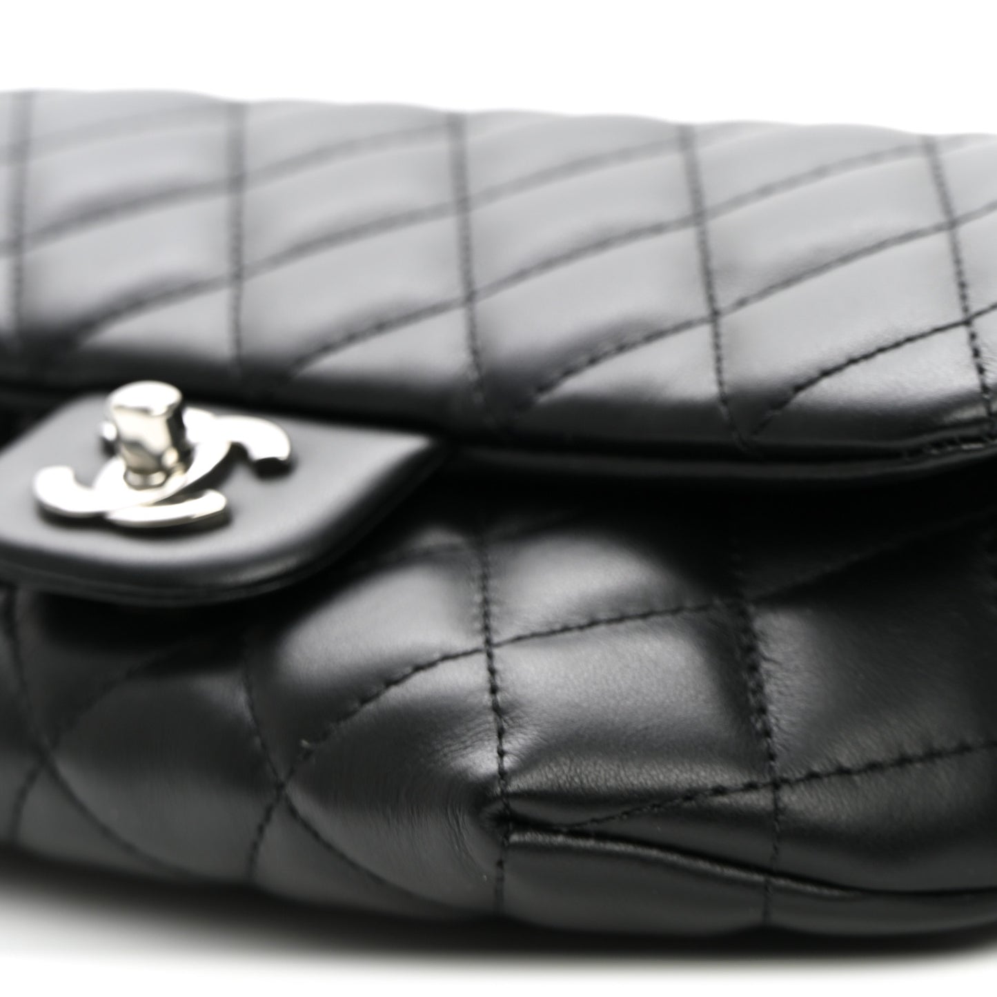 Calfskin Quilted CC Uniform Flap Belt Bag Black