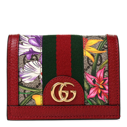 Gucci GG Supreme Monogram Flora Web Ophidia Card Case Red 1 of 9