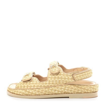 Chanel Braided Fabric Velcro Dad Sandals 39 Beige 1 of 11