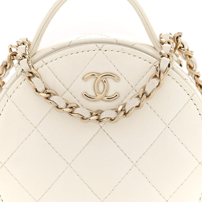 Chanel Lambskin Quilted Round Handle With Care Vanity With Chain White 8 of 11
