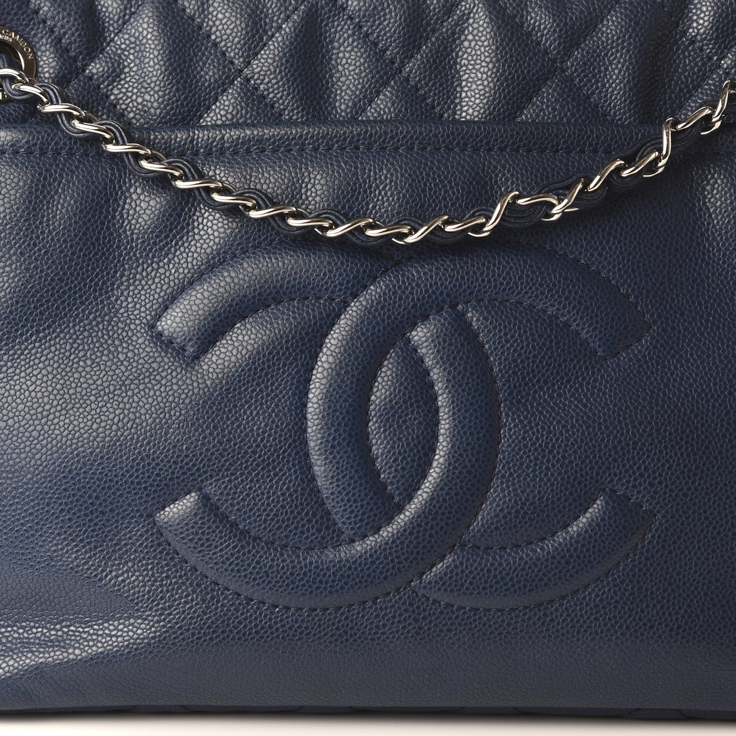 Caviar Quilted Timeless CC Soft Tote Navy Blue
