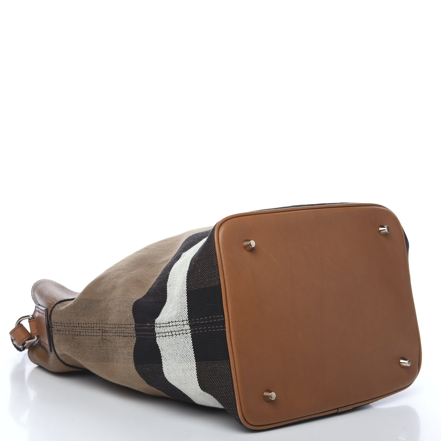 Burberry Grainy Calfskin Canvas Mega Check Medium Ashby Tassel Hobo Saddle Brown 3 of 11
