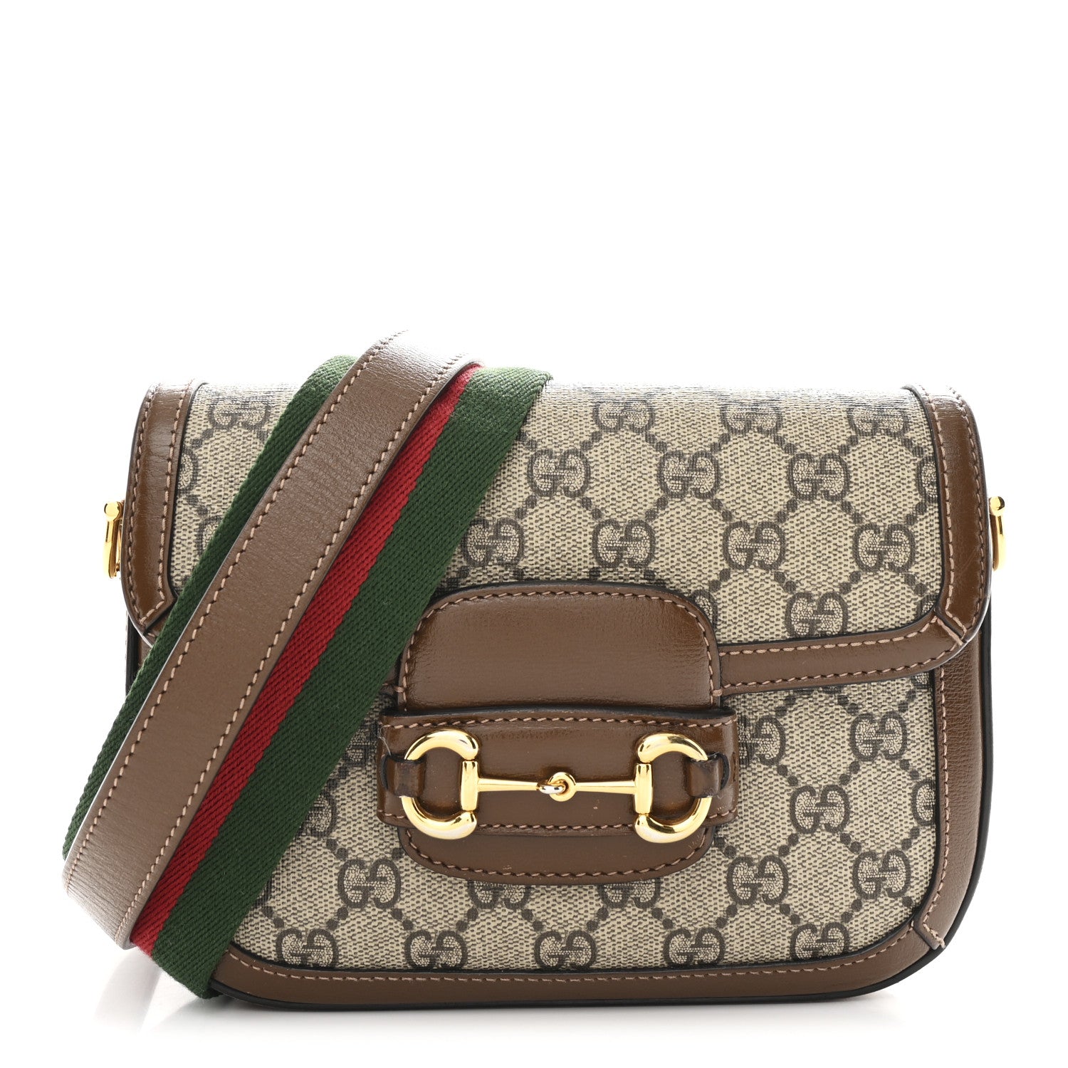 Gucci GG Supreme Monogram Web Mini Horsebit 1955 Shoulder Bag Beige Brown Sugar 1 of 15