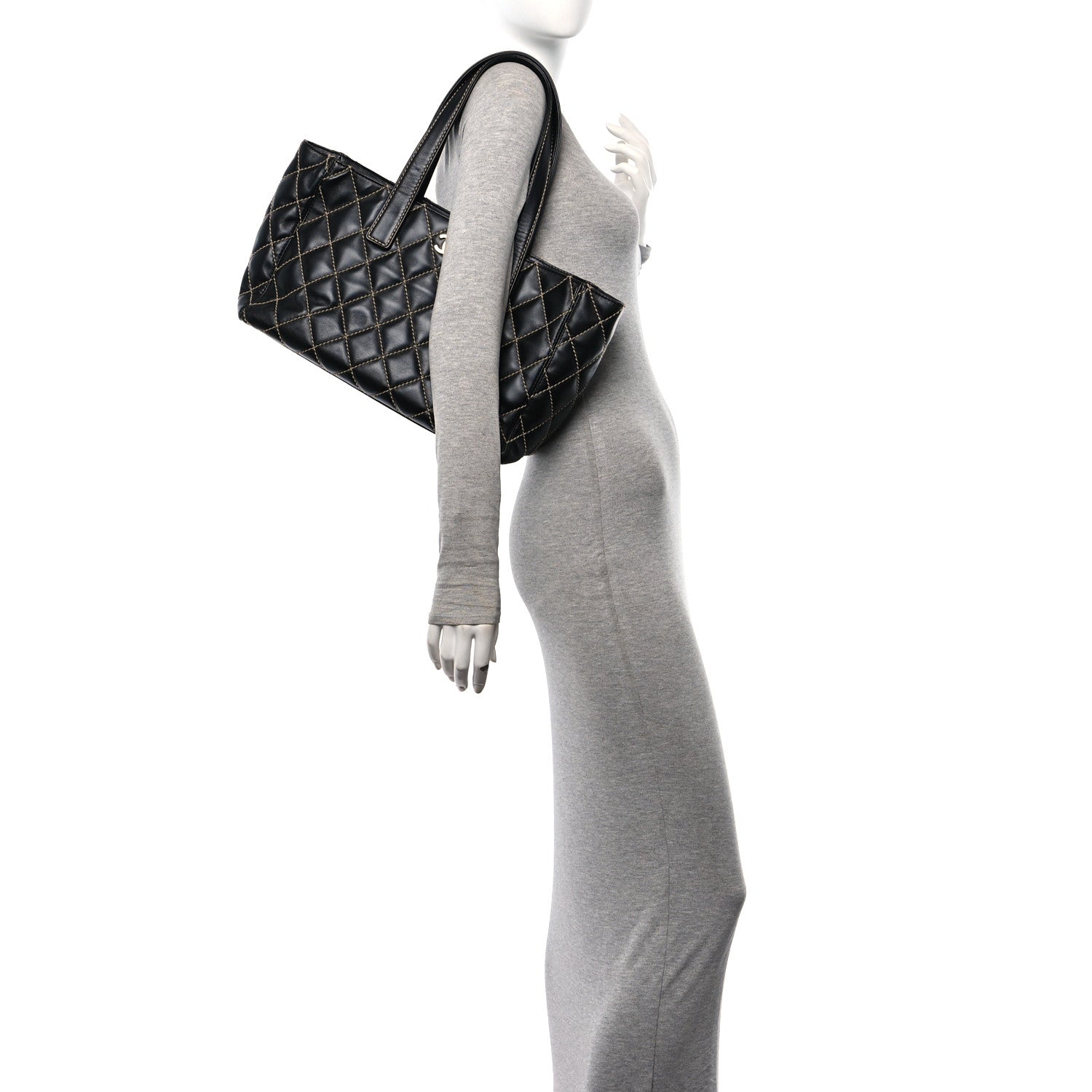 Chanel Calfskin Contrast Stitch Surpique Tote Black 2 of 12