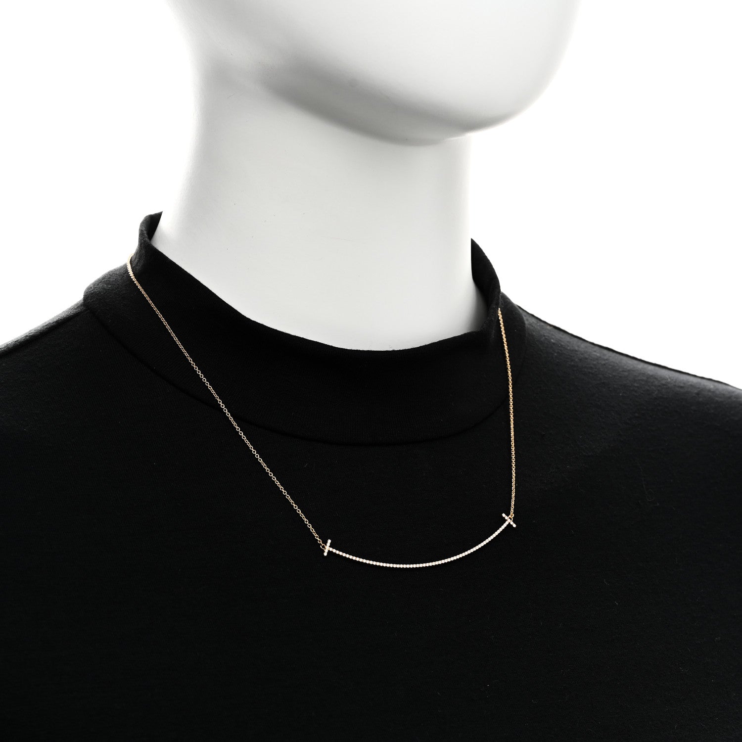 Tiffany 18K Yellow Gold Diamond Large T Smile Pendant Necklace 2 of 7