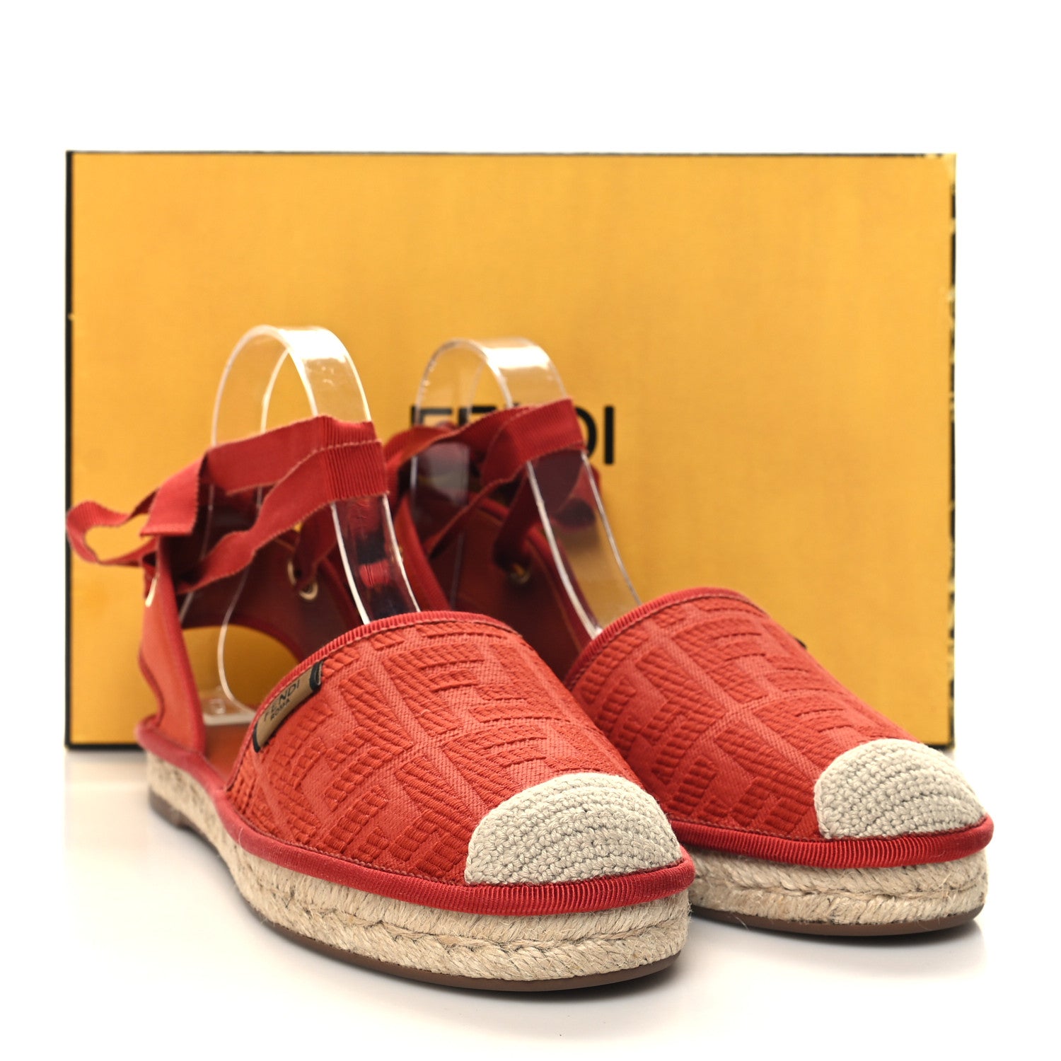 Fendi Canvas FF Embroidered Roma Ankle Wrap Flat Espadrilles 38.5 Red 8 of 8