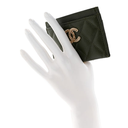 Chanel Caviar Quilted Chain CC Card Holder Green 2 of 7