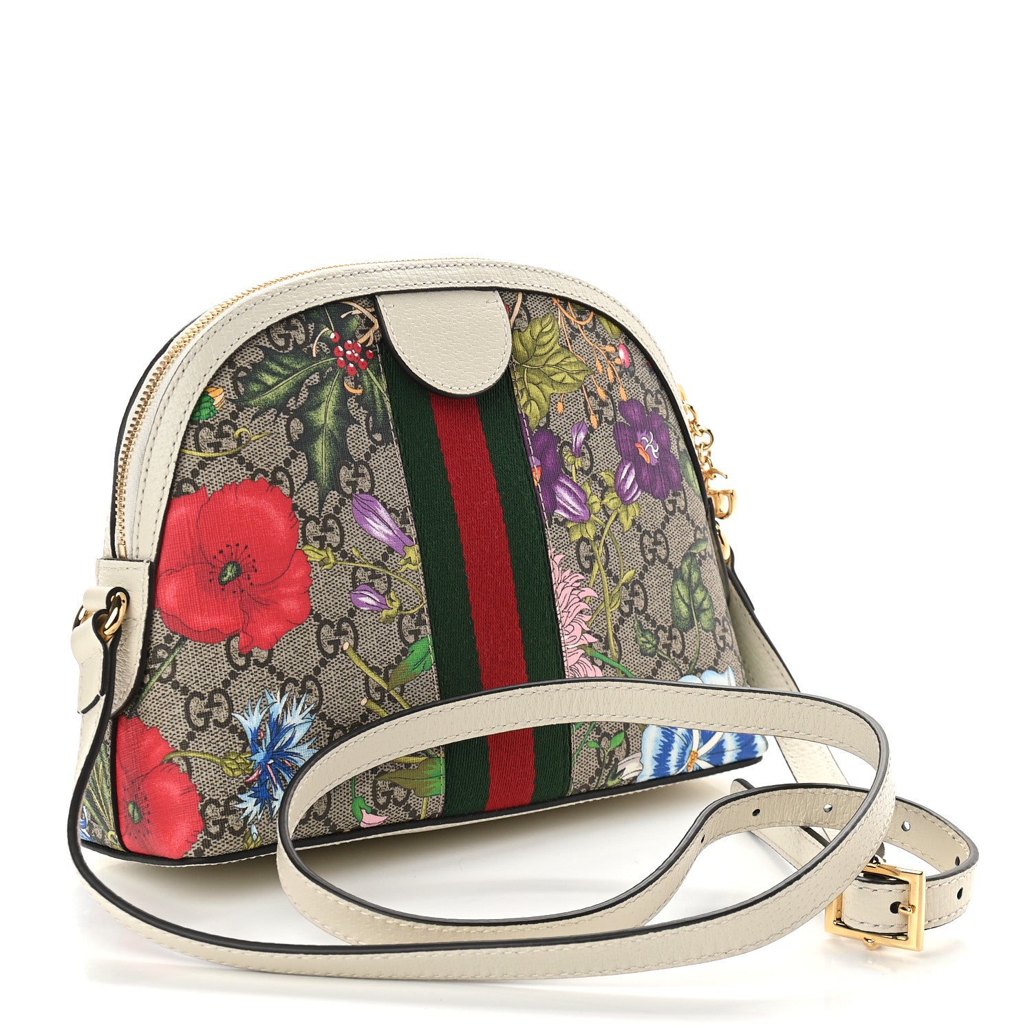 Gucci GG Supreme Monogram Flora Web GG Small Ophidia Dome Shoulder Bag White 3 of 9