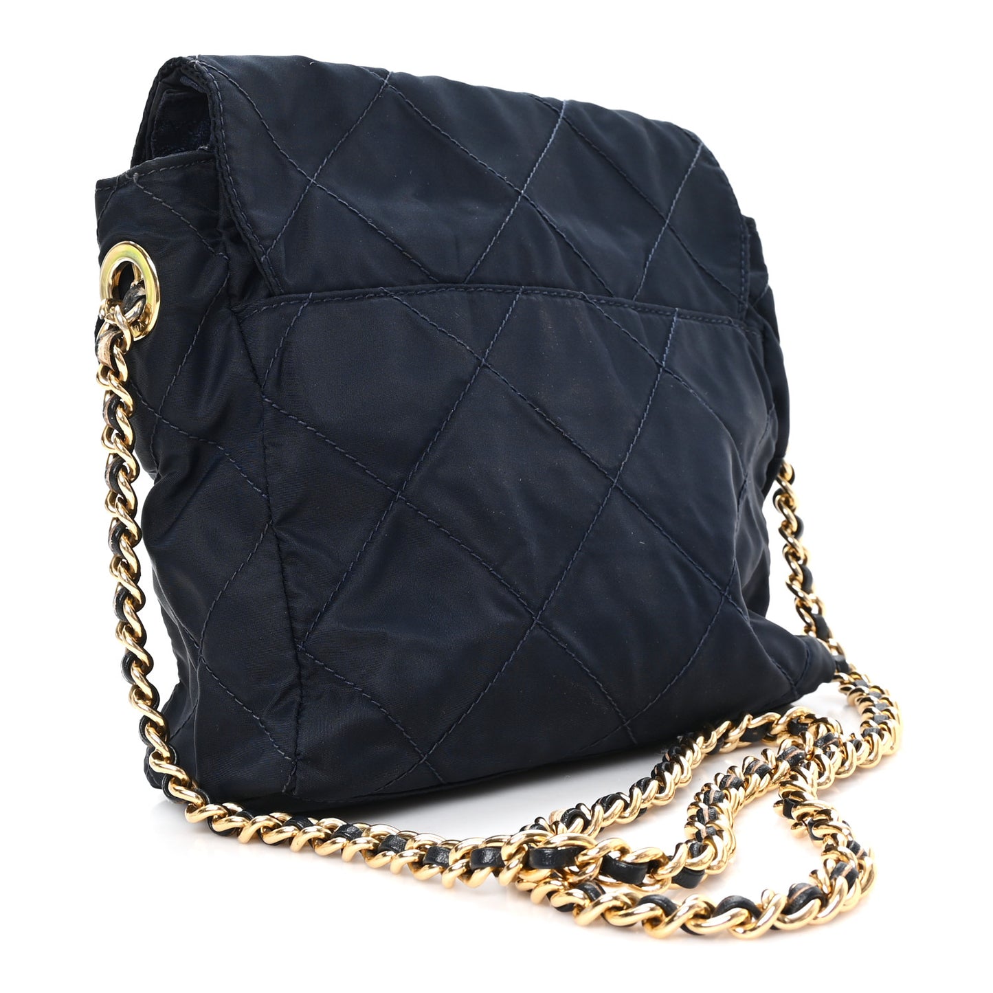 Nylon Tessuto Impuntu Quilted Flap Shoulder Bag Blue
