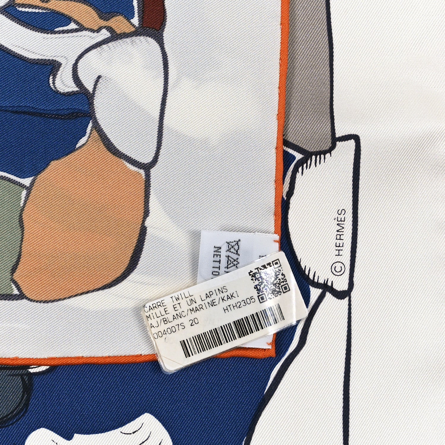 Hermes Silk Mille Et Un Lapins Scarf 90 White Marine Kaki 3 of 3