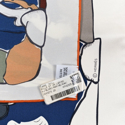 Hermes Silk Mille Et Un Lapins Scarf 90 White Marine Kaki 3 of 3