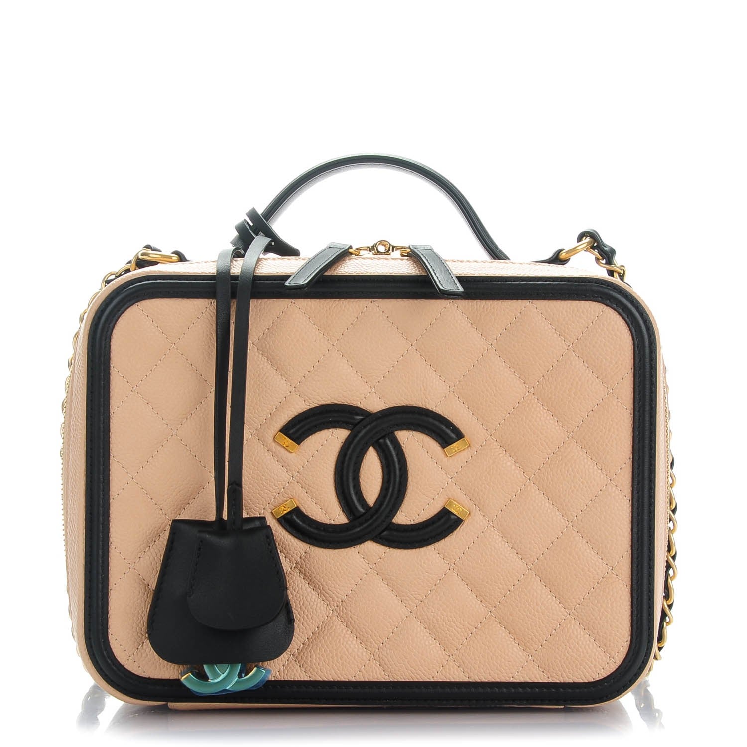 Chanel Caviar Quilted Large CC Filigree Vanity Case Beige Black 1 of 8